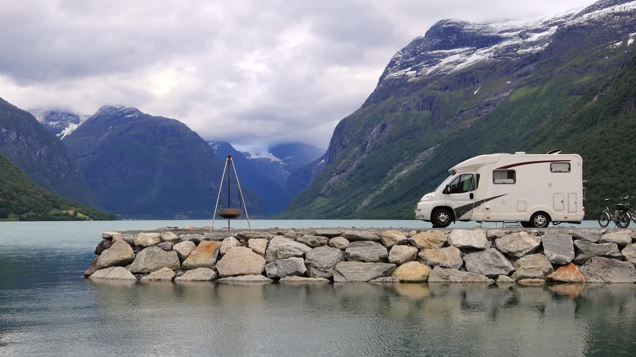 Family vacation travel RV, holiday trip in motorhome