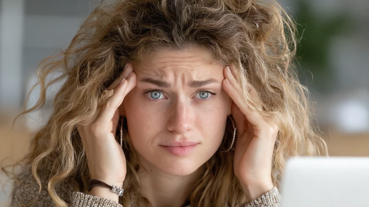 A Young Woman Expresses Anxiety and Stress in a Thought-Provoking Moment Captured from Two Framing Angles, Highlighting the Emotional Turmoil of Modern Life