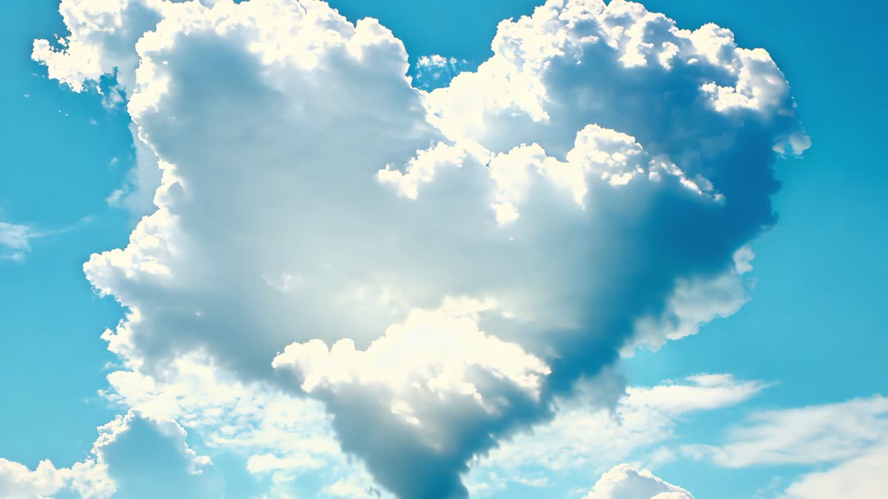 White heart shaped cloud transforming in clear blue sky, symbolizing romantic atmosphere, love, and hope, revealing delicate natural beauty through gentle sky metamorphosis