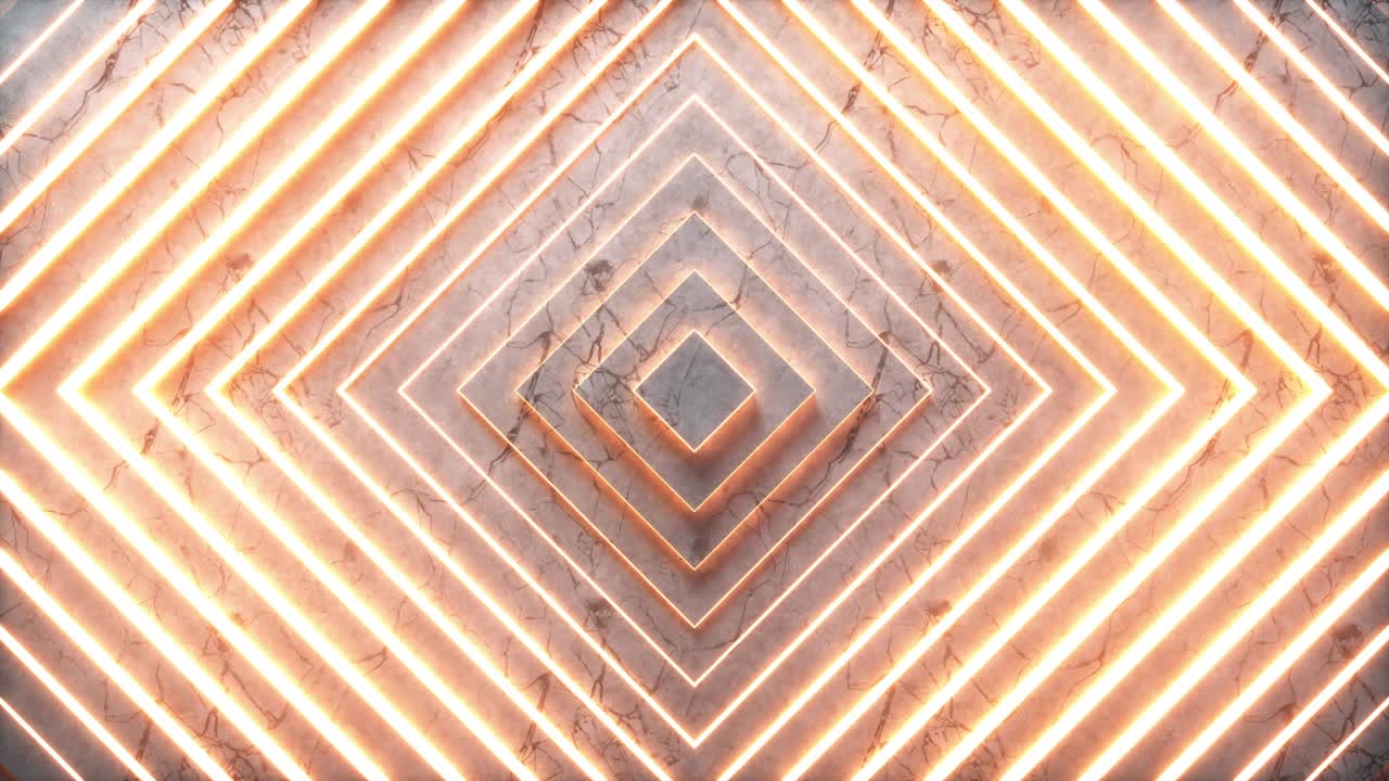 오프 효과를 가진 추상 사각형 패턴: 오렌지색으로 빛나는 대리석 사각형의 애니메이션; 비즈니스 프레젠테이션을위한 추상적인 배경; 원활한 루프 4k 3d 렌더링