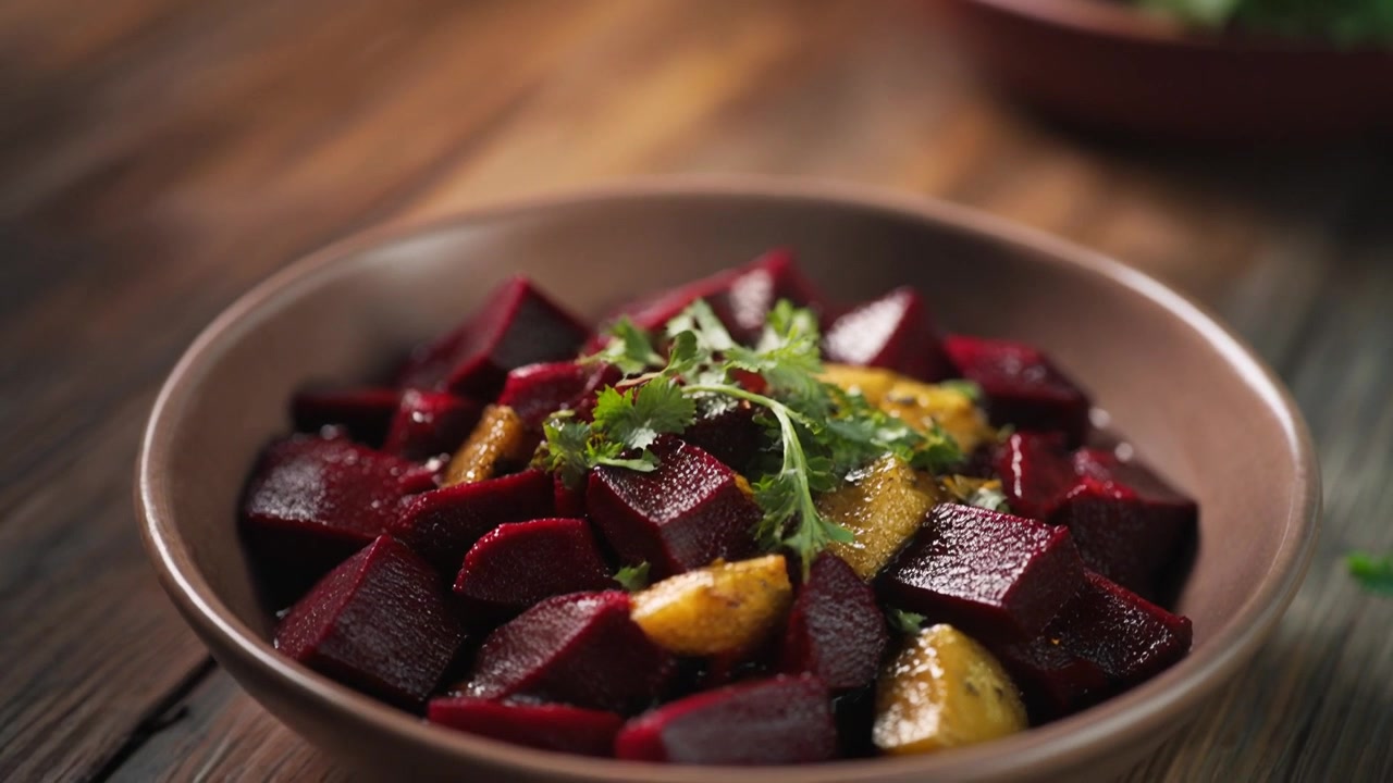 Bowl of Roasted Beetroot Salad with Fresh Herbs