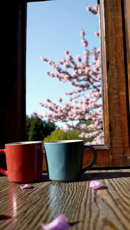 spring morning coffee at the window