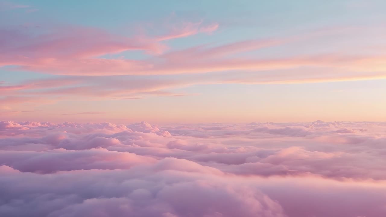 Sunrays illuminating layered cloud formations drifting overhead at dawn, with sunrise glow
