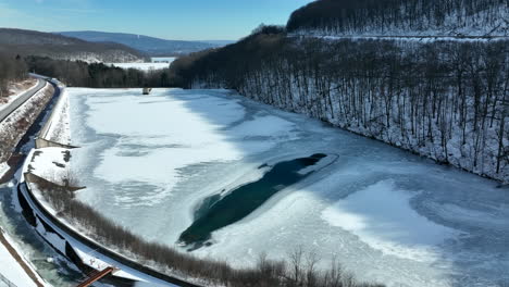 frozen lake in mountain pass