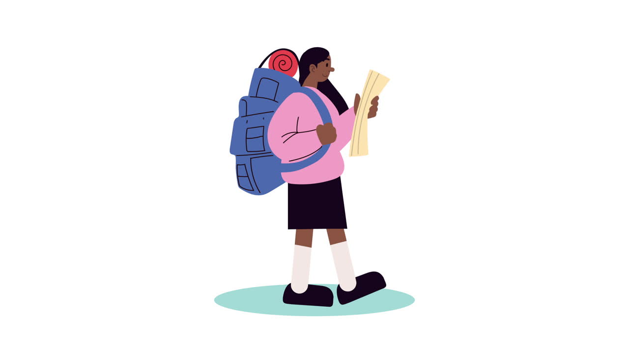 Girl with a Backpack and Map