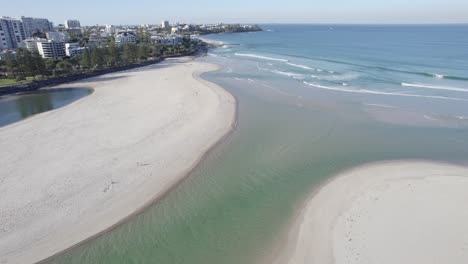 caloundra and kings beach from the north bribie island in summer in queensland, australia