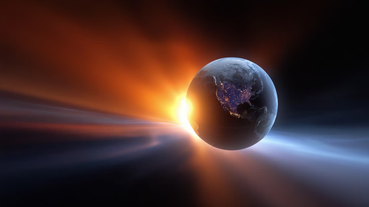 A Stunning Visual of Earth Surrounded by Radiant Light, Capturing the Cosmic Beauty of Our Planet Against a Dynamic Background of Fiery Energies and Colors