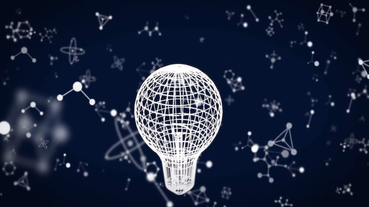 검은색 배경의 분자 위에 전구 아이콘의 애니메이션