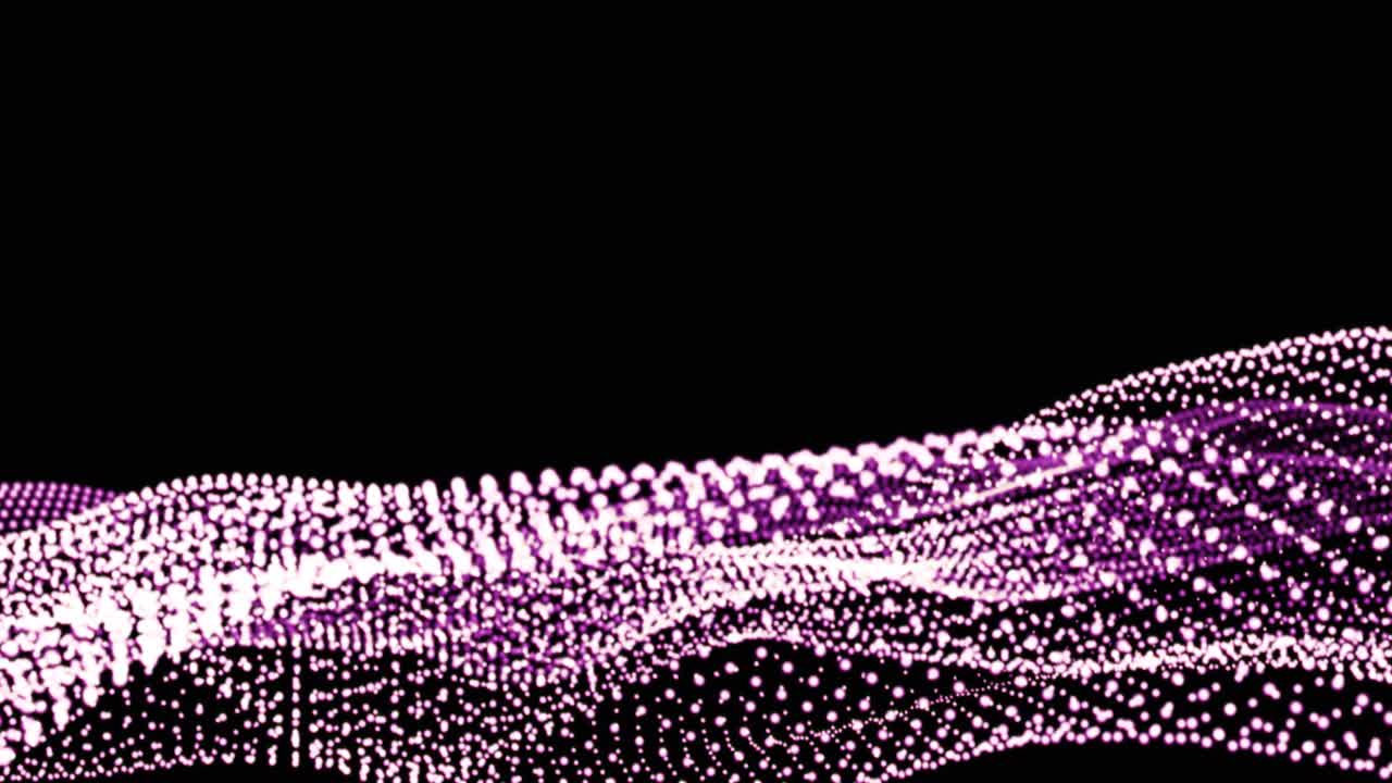 Waves of white and pink particles dots seamless loop. 3d animation