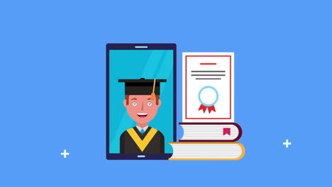 young student boy in smartphone elearning