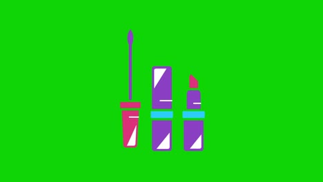 video en 4k de cosméticos de dibujos animados en fondo verde.