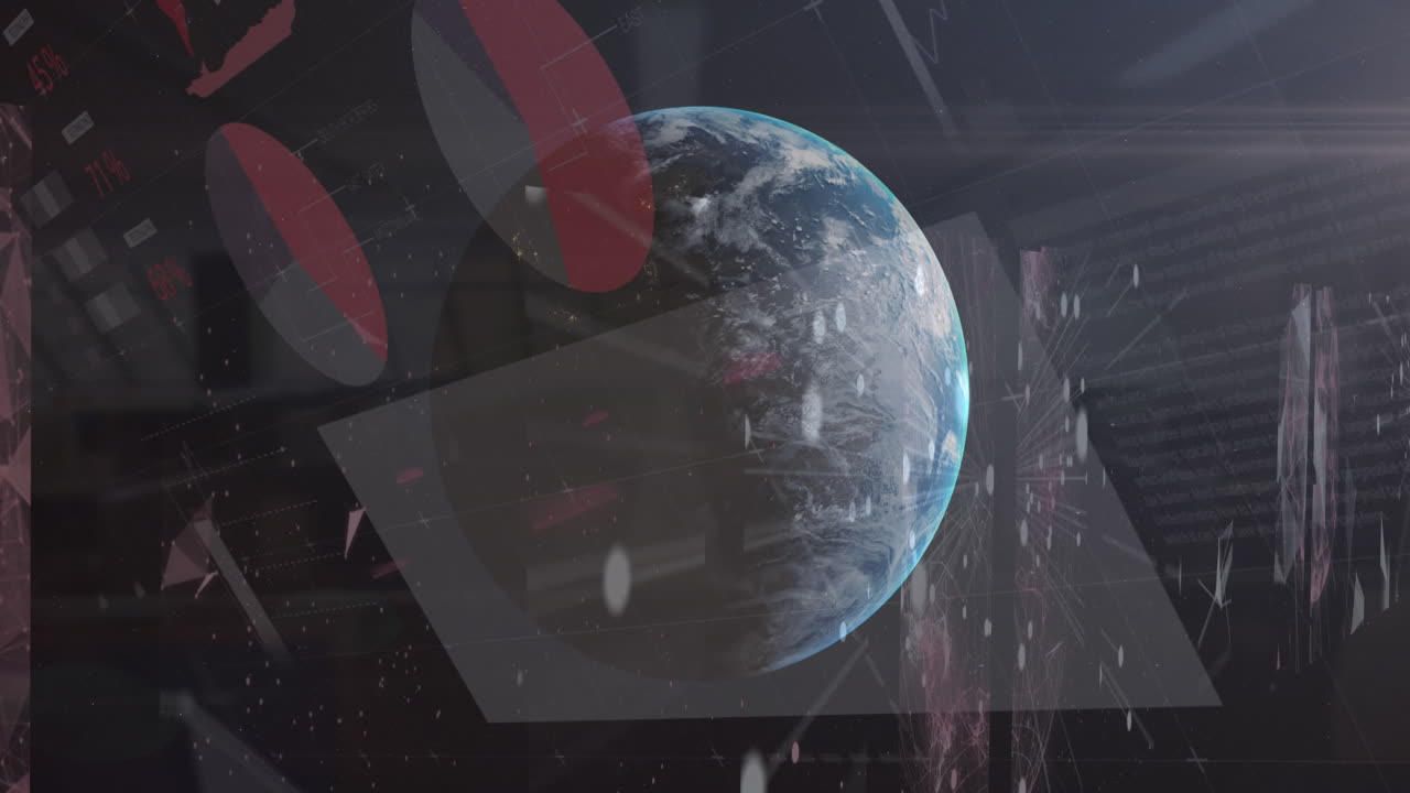animación del procesamiento de datos y estadísticas sobre el globo terrestre y el espacio exterior