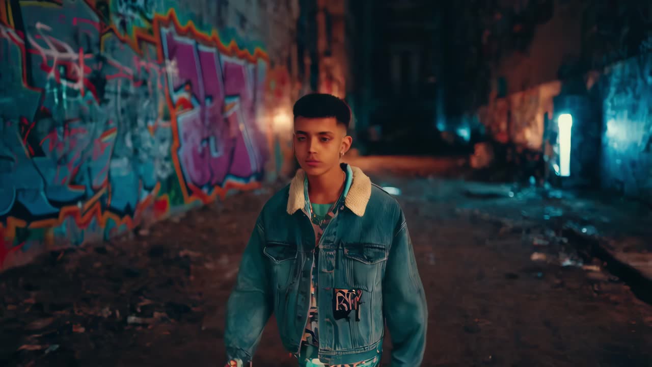 adolescente en el callejón de graffiti