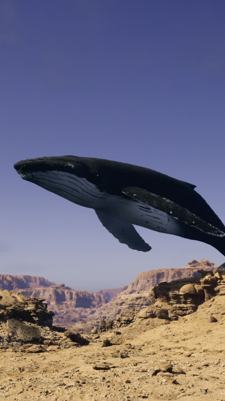 Whale gracefully soaring above the grand canyon landscape in daylight