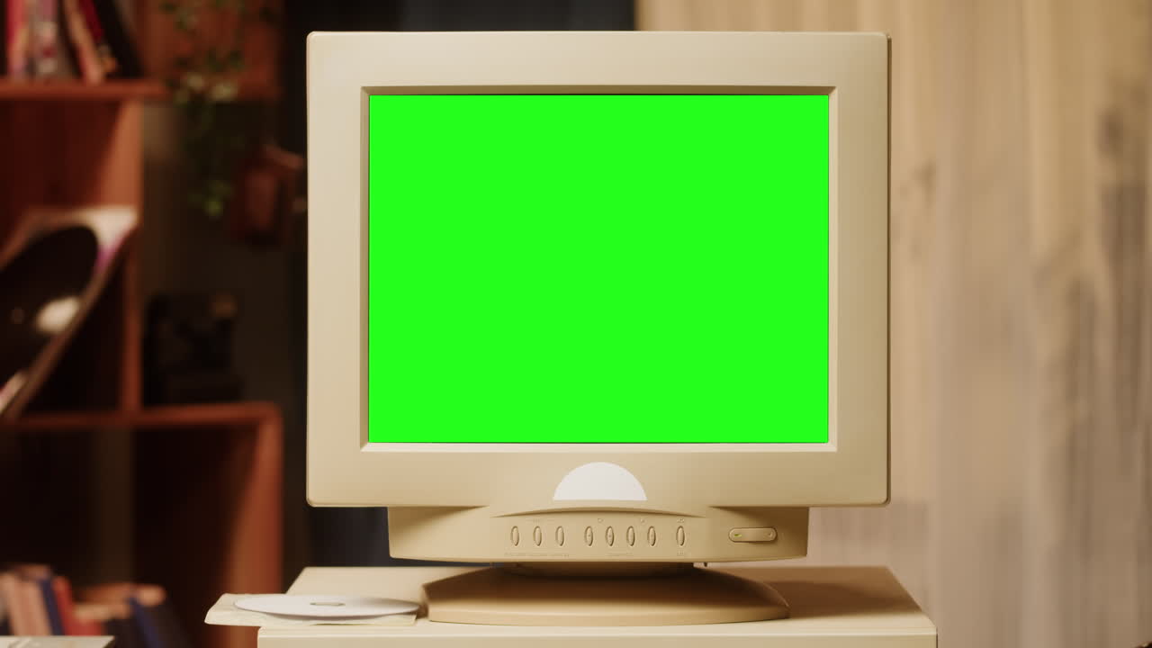 Vintage CRT Monitor with Green Screen