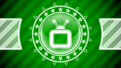 tv icon in circle shape and green striped background. illustration.