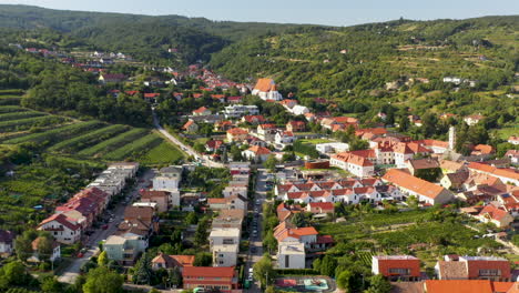 wide drone shot of svätý jur or saint george a historical town northeast of bratislava, located in the bratislava region