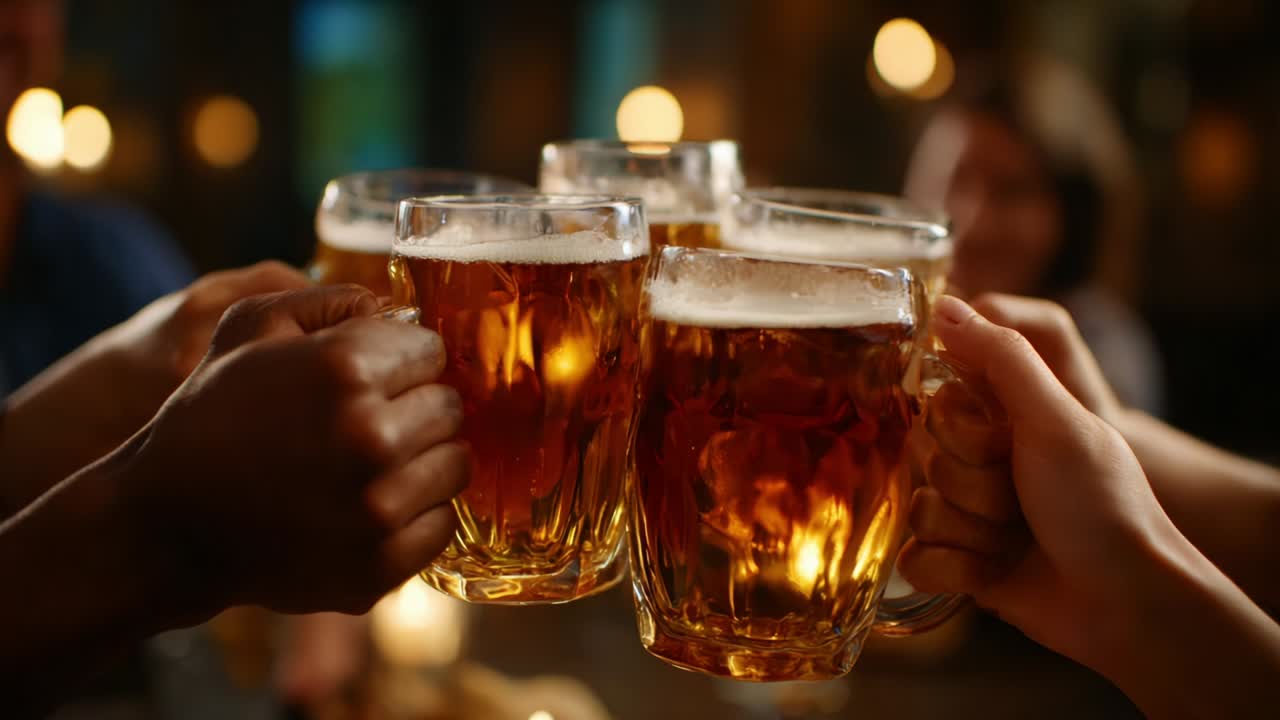 Persone che festeggiano con boccali di birra