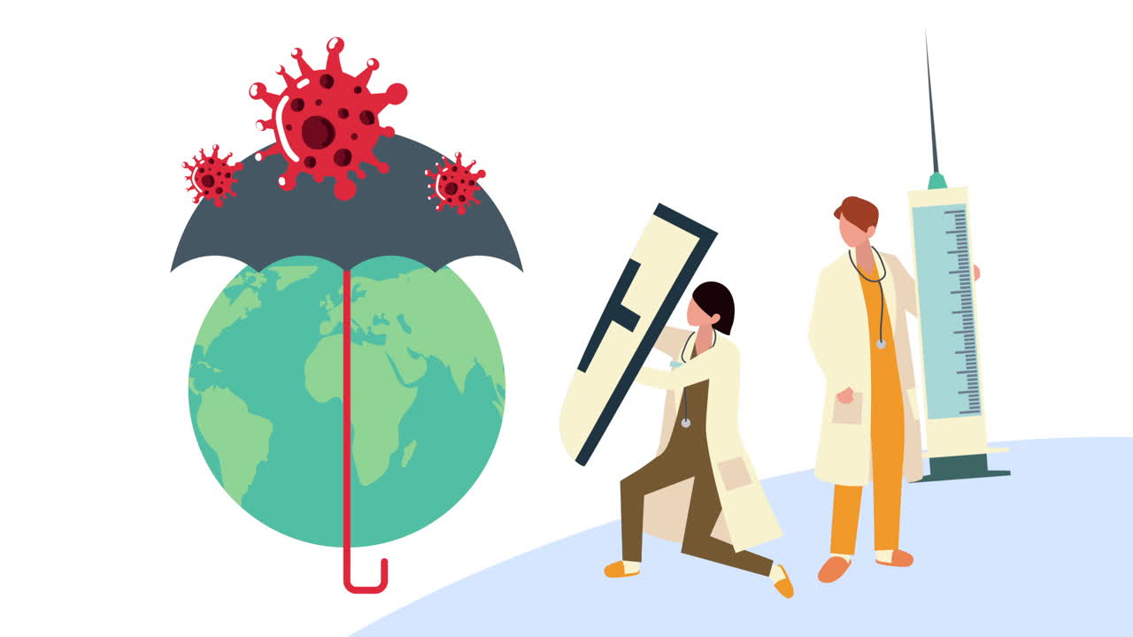 женская пара врачей с вакцинным шприцем и щитом