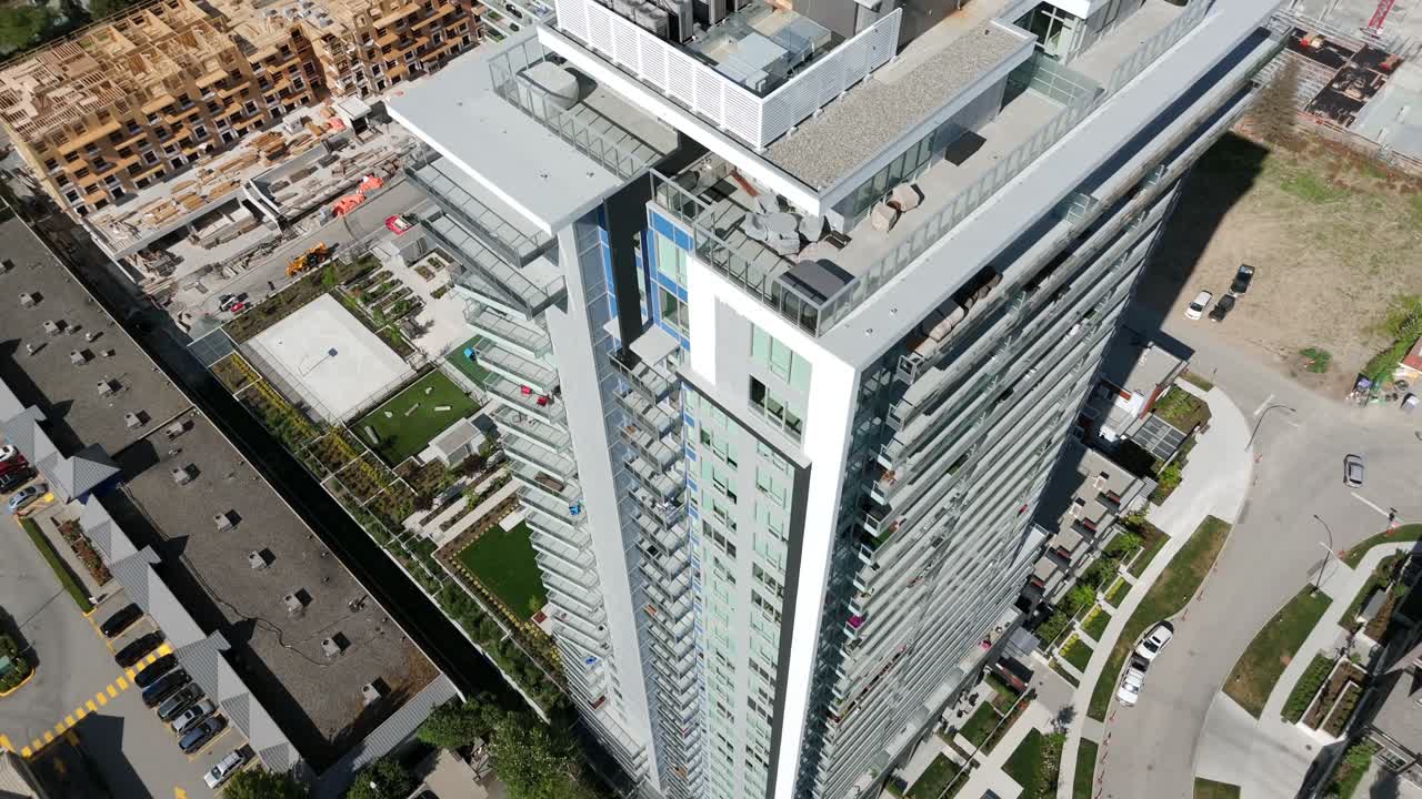Modern High-rise Condominium In Langley, BC, Canada. - aerial shot