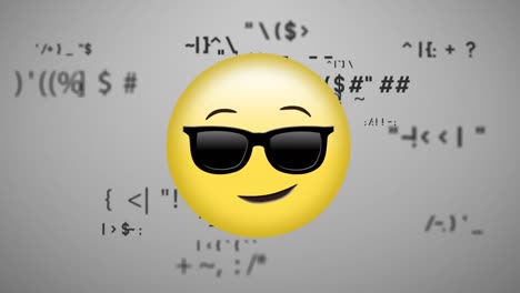 sunglasses face emoji icon against mathematical symbols on grey background