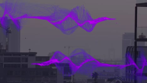 animación de la ola púrpura sobre el paisaje urbano