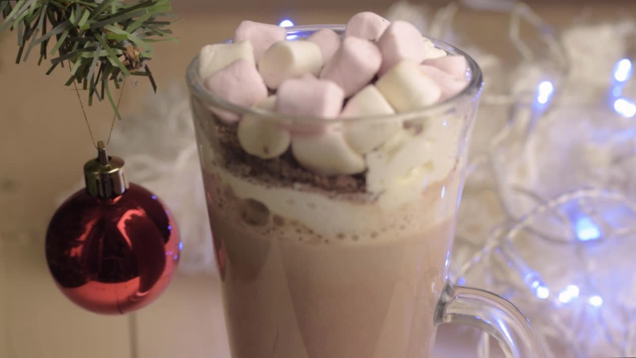 Hot Chocolate drink at Christmas with marshmallows