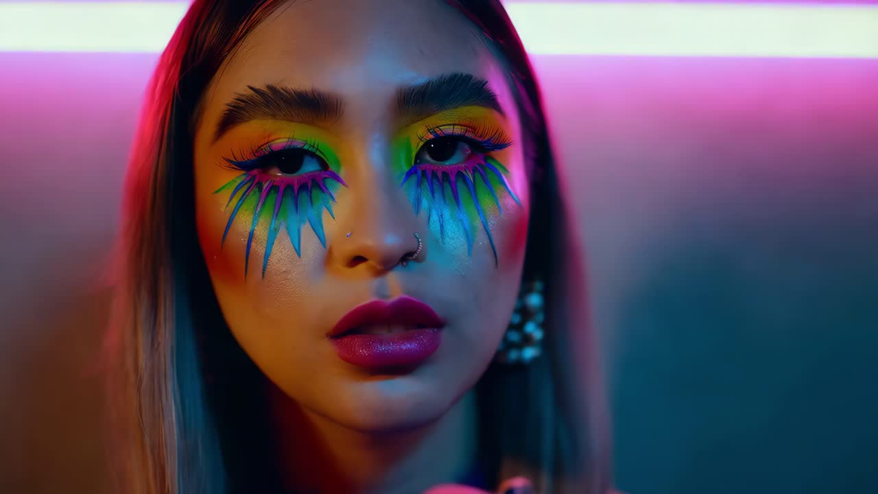 Woman with Vibrant Neon Makeup