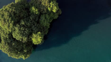 AERIAL:-Lago-De-Camecuaro,-Boat,-Swimmer,-Tangancicuaro,-Mexico