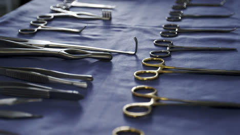 close-up of surgical tools on tray