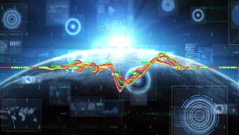 data visualization animation over earth with various graphs and charts