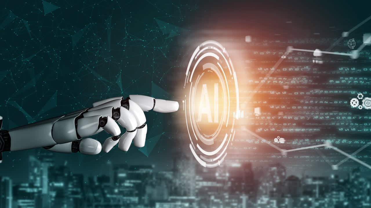 Futuristic robot artificial intelligence revolutionary AI technology concept