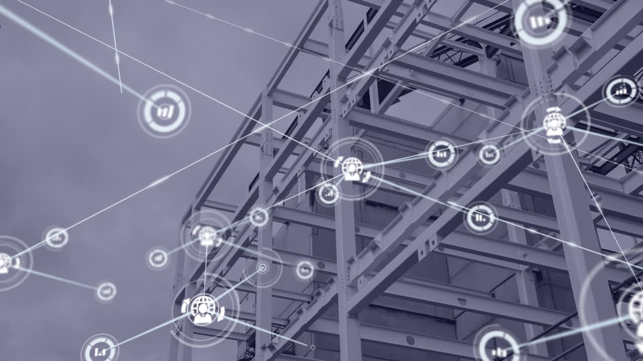 animación del procesamiento de datos sobre el edificio