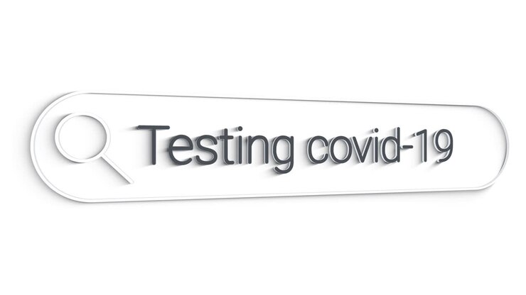 Procurando informações sobre testes de COVID-19 no navegador de internet. Digitando em uma linha de busca no computador. Conceito de Rede de Informações de Dados com barra de pesquisa em branco.