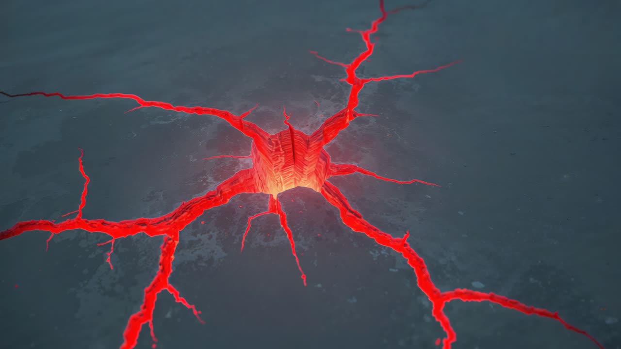 A Crack in the Ground with Red Glowing Lava