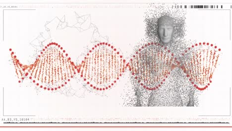 폭발하는 입자로 형성된 인체와 함께 dna 가닥과 네트워크의 애니메이션
