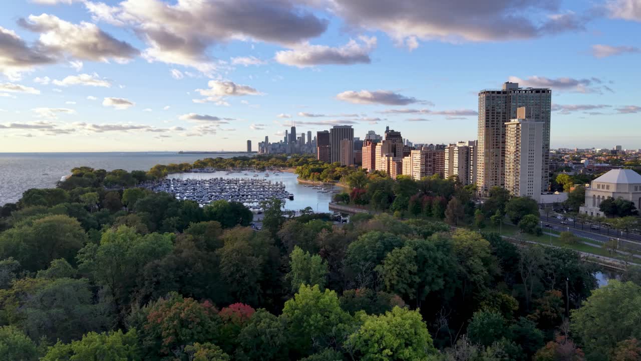 시카고 일리노이 스카이라인의 항공 트리탑 팬