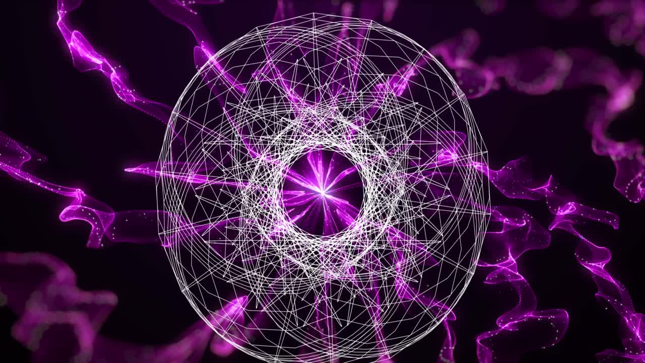 animación del globo de la red de conexiones sobre senderos de luz púrpura sobre fondo negro