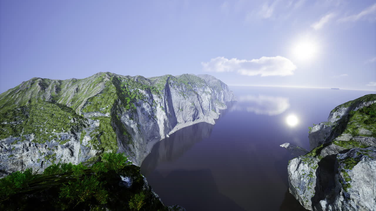 Stunning coastal cliffs at sunrise reflecting in calm water below
