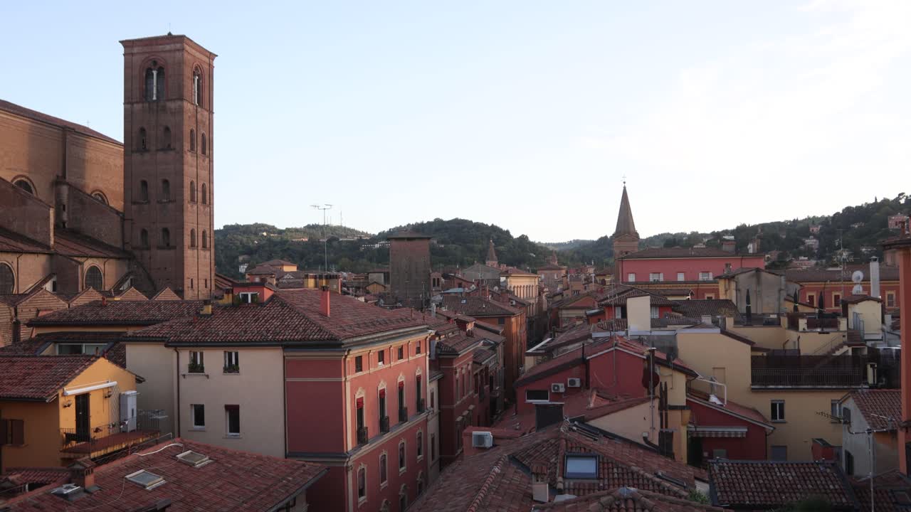 Bologna’s historic rooftops with San Petronio Basilica in view