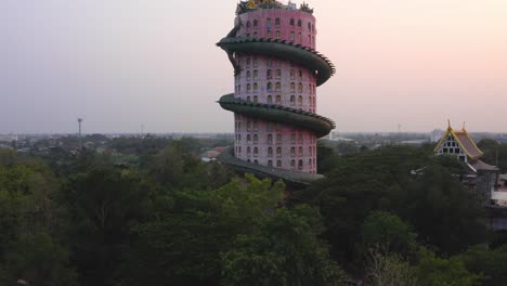 spectacular wat samphran dragon temple at sunset in thailand