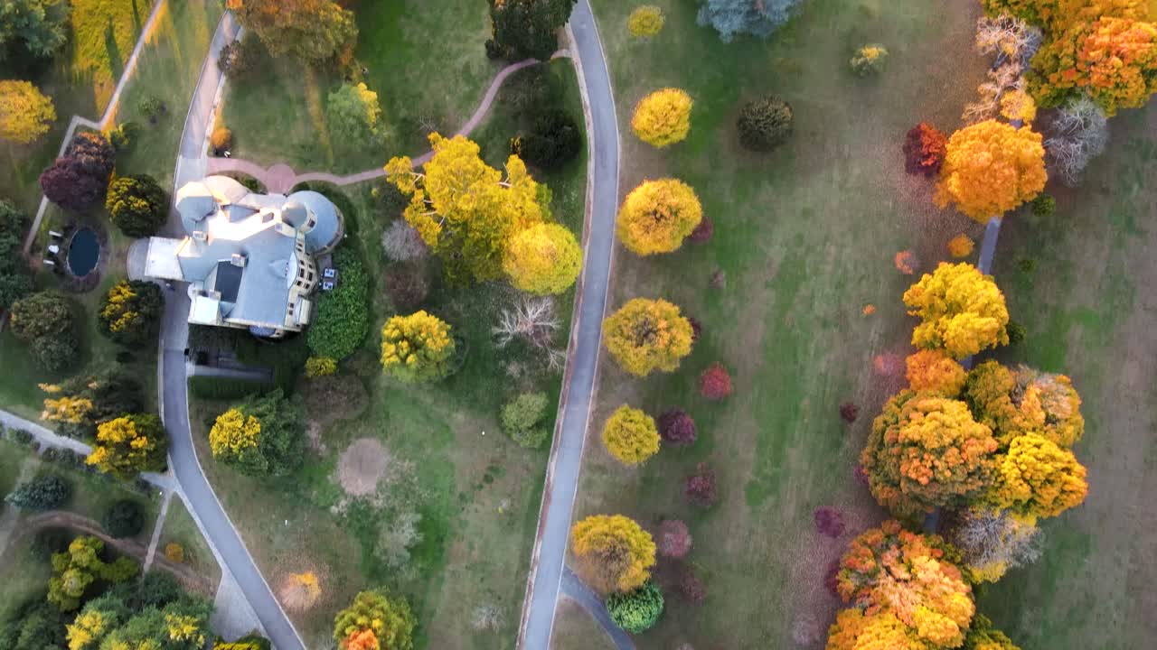 Fall Colors at Maymont Park in Richmond, Virginia (USA) | Aerial Top Down View Panning Up | Fall 2021
