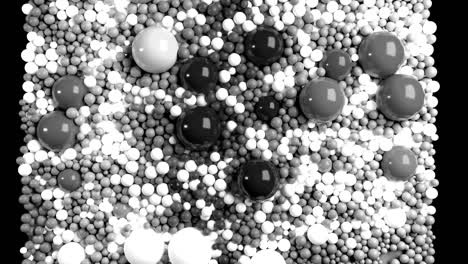 4к 3d looped animation with beautiful black and white small and large spheres or balls as an abstract geometric background. beautiful composition with a plane is covered black and white balls