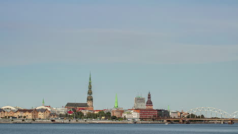 daugava river and riga skyline, wide fusion time lapse