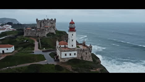 lighthouse and castle on a stormy coast