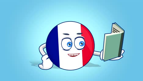 cartoon icon flag france read book with face animation with alpha matte