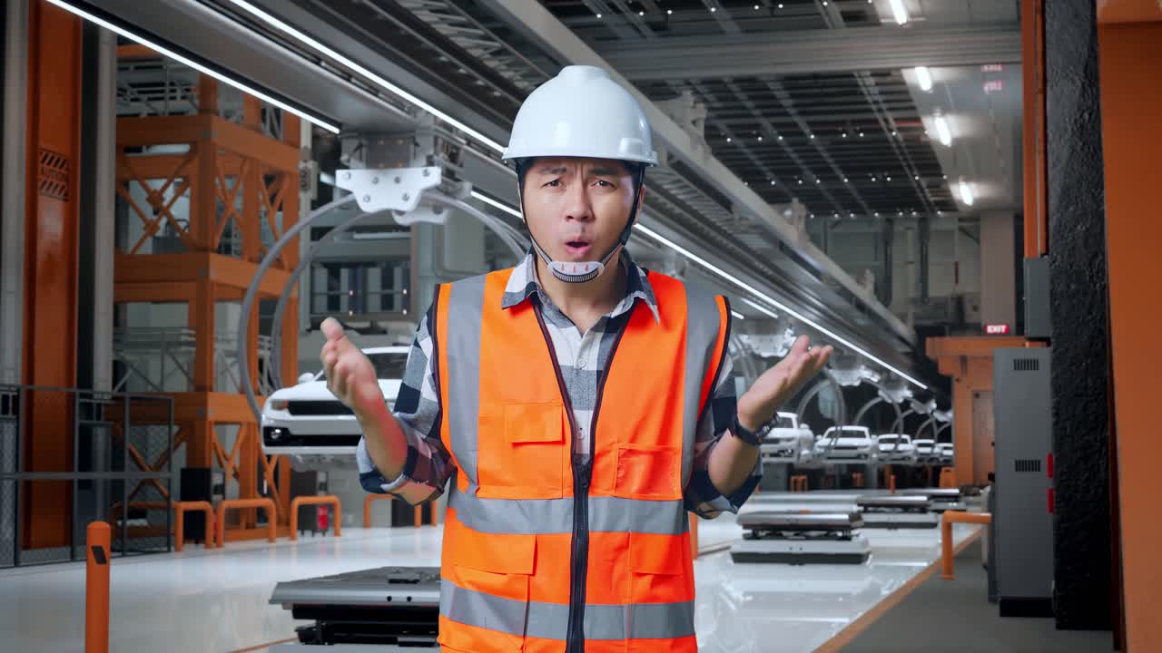 자동차 조립 라인 에서 혼란 스러운 공장 노동자