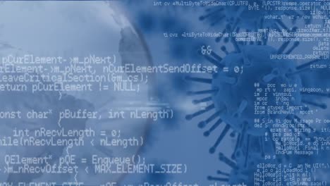 Datenverarbeitung-über-Sich-Drehenden-Globus-Gegen-Die-Bewegung-Von-Covid-19-Zellen