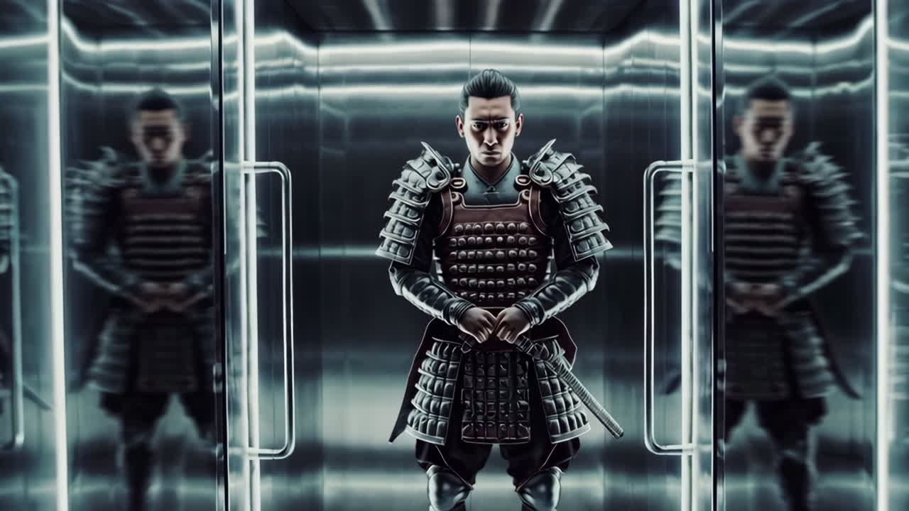 Samurai em um Elevador Futurista