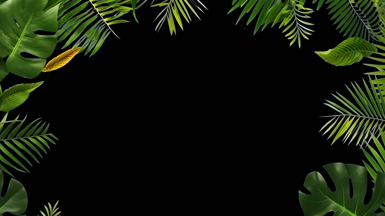 Green leaf border frame animated overlay, transparent 4K video, alpha channel, ProRes 4444
